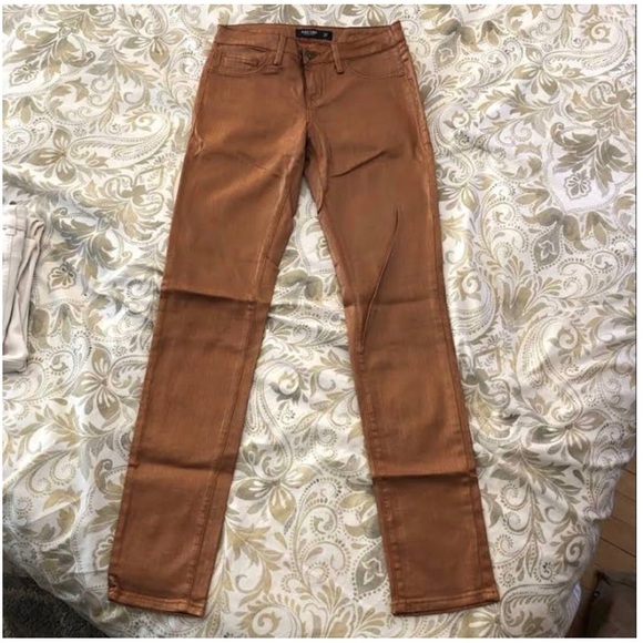 Copper rose gold foil lame metallic skinny jeans - Picture 3 of 9